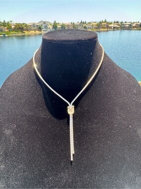 Gold and Clear Zirconia Lariat Necklace - Women Jewelry
